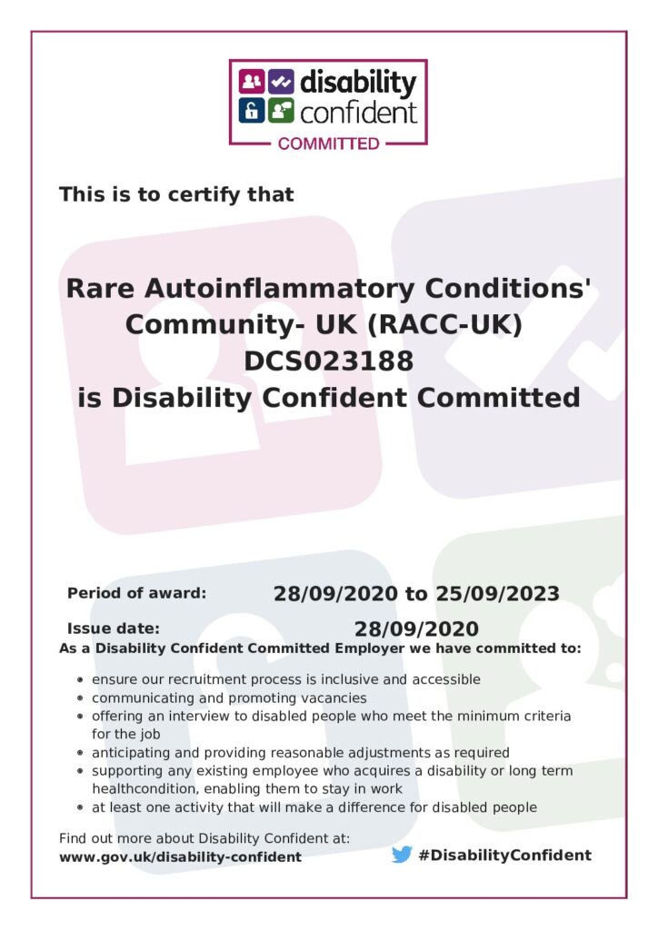 RACC – UK receives Level 1: Disability Confident Committed